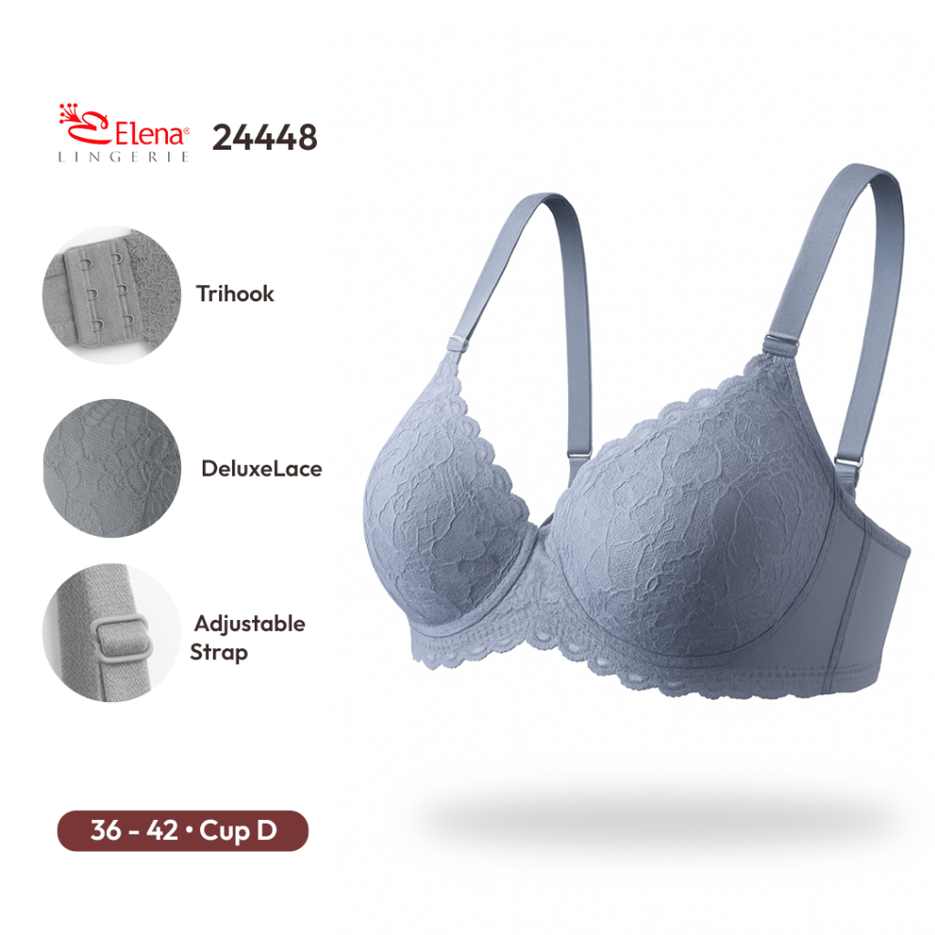 Elena 24448 Cup D Jumbo Besar Busa Tipis  Pakaian Dalam Wanita Bh Basic 36D - 42D