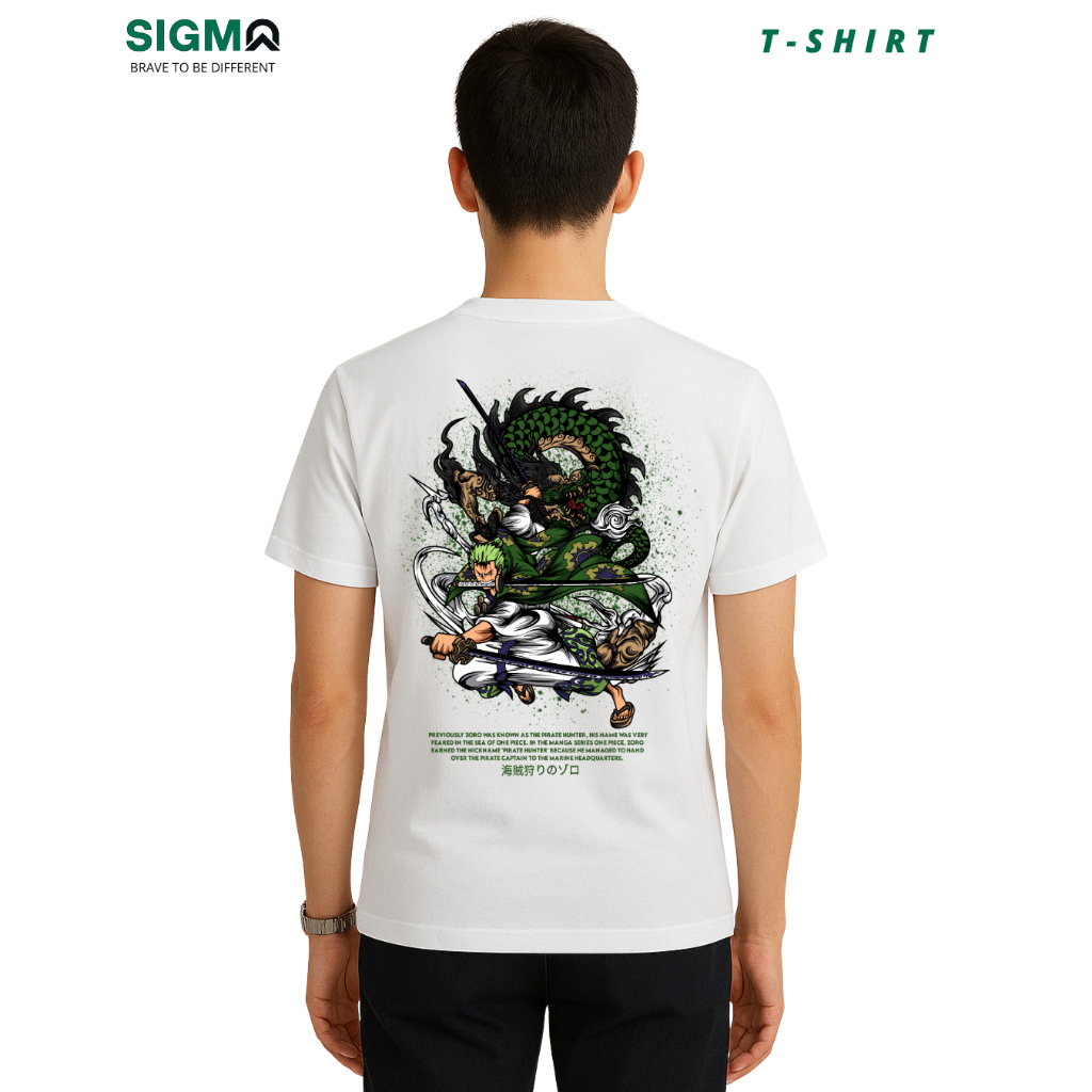 Kaos Anime One Piece Zoro REGULER FIT – Kaos Distro Anime Cotton Combed Putih Premium