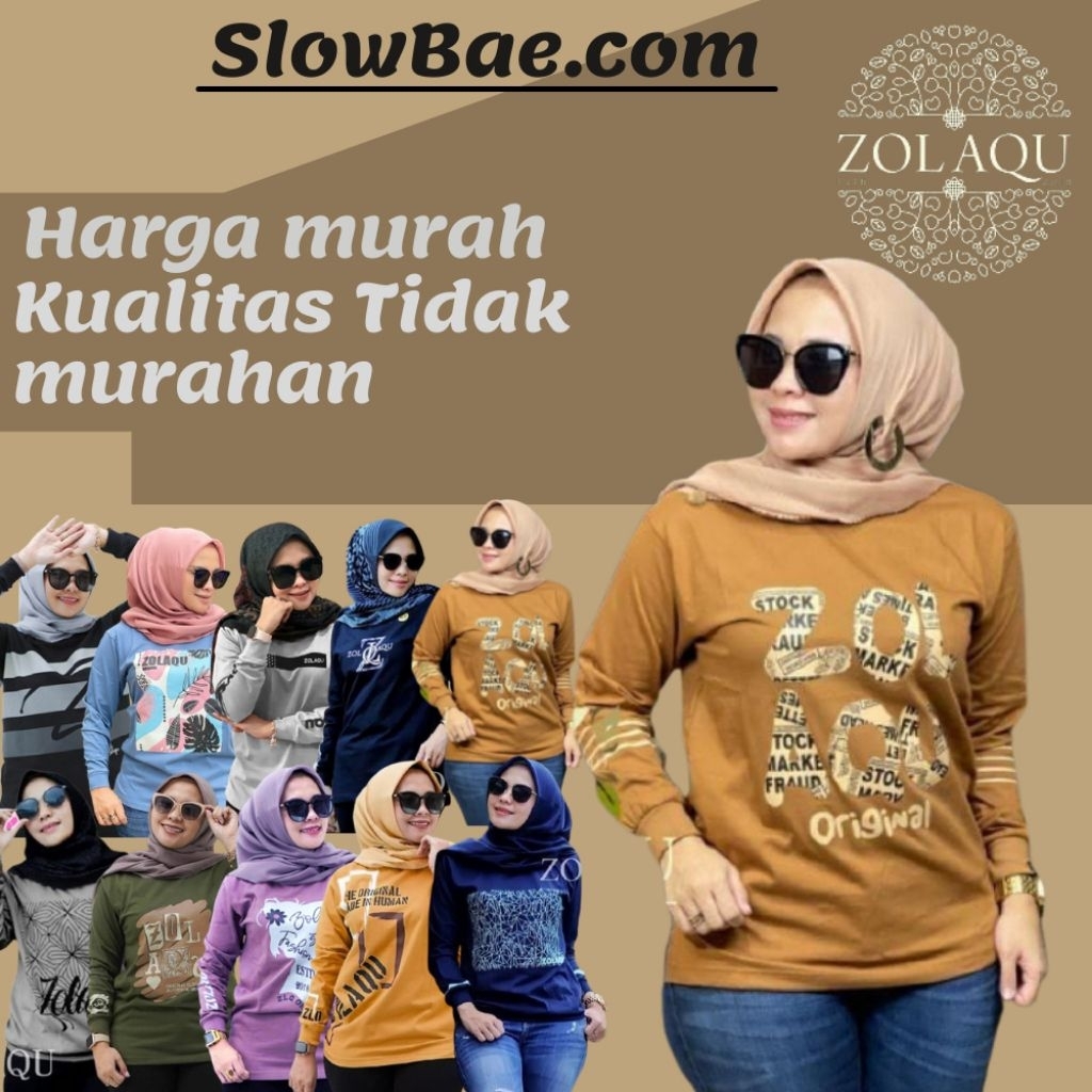 Zolaqu kaos atasan baju zolaqu zolaku original wanita perempuan cewek dewasa sablon lengan panjang f
