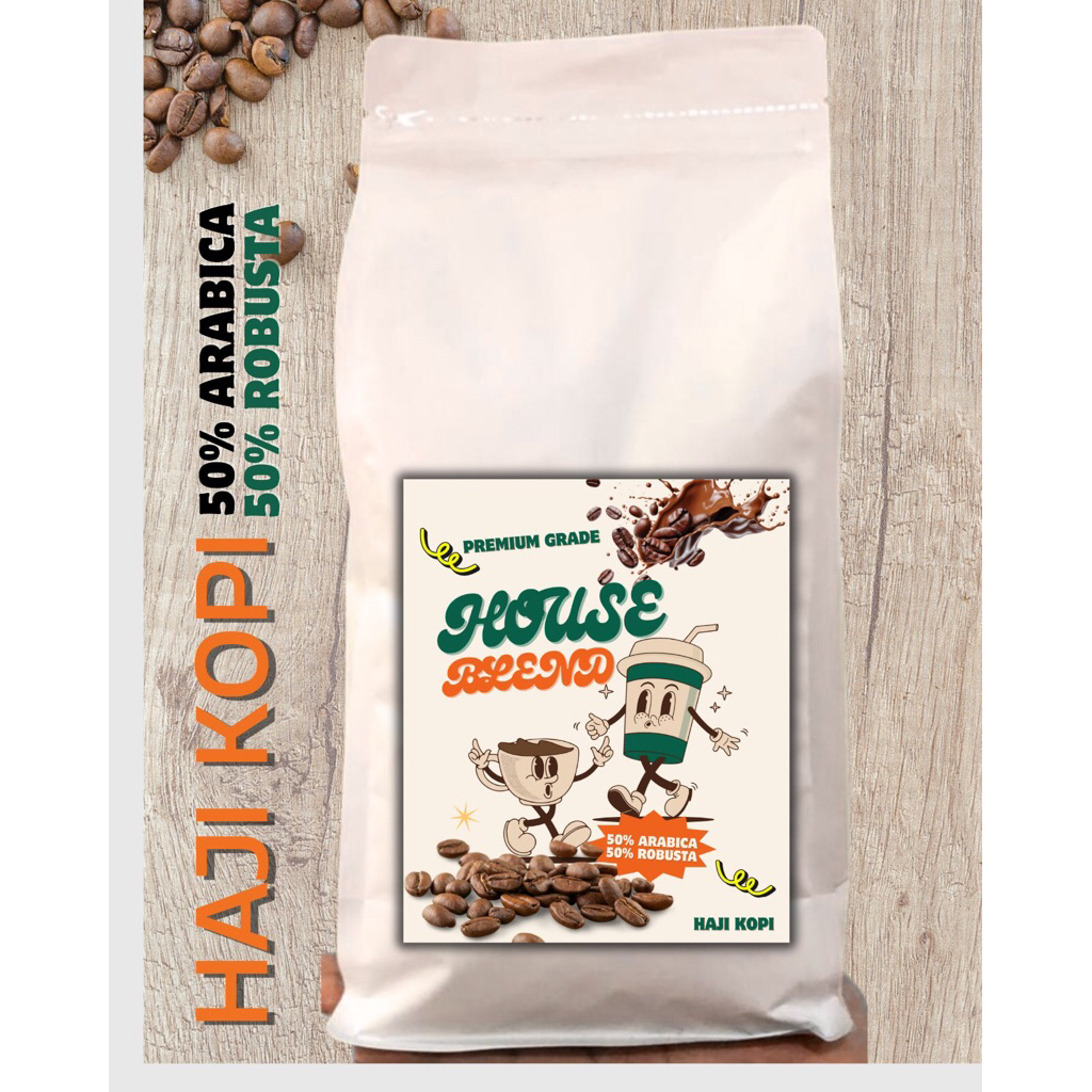 

Haji Kopi- Biji Kopi House Bland 1 KG Premium, 50% Arabica 50% Robusta