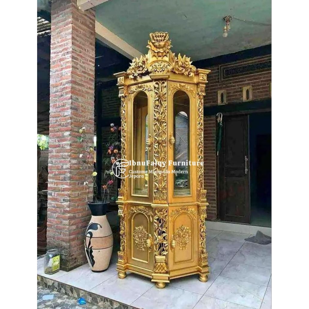 Lemari Hias Sudut Shima Kayu Jati, Lemari Sudut Shima Jati Jepara