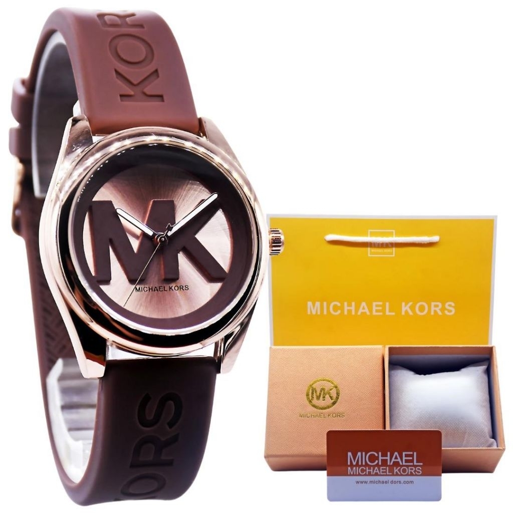 JAM TANGAN WANITA MK TALI RUBBER BODY BULAT TANGAN AKTIF BOXEXCLUXIVE
