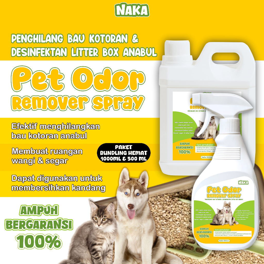 Penghilang Bau Kotoran Kucing Anjing Desinfektan Spray 1000Ml + 500Ml Pembersih Pengharum Pasir kuci