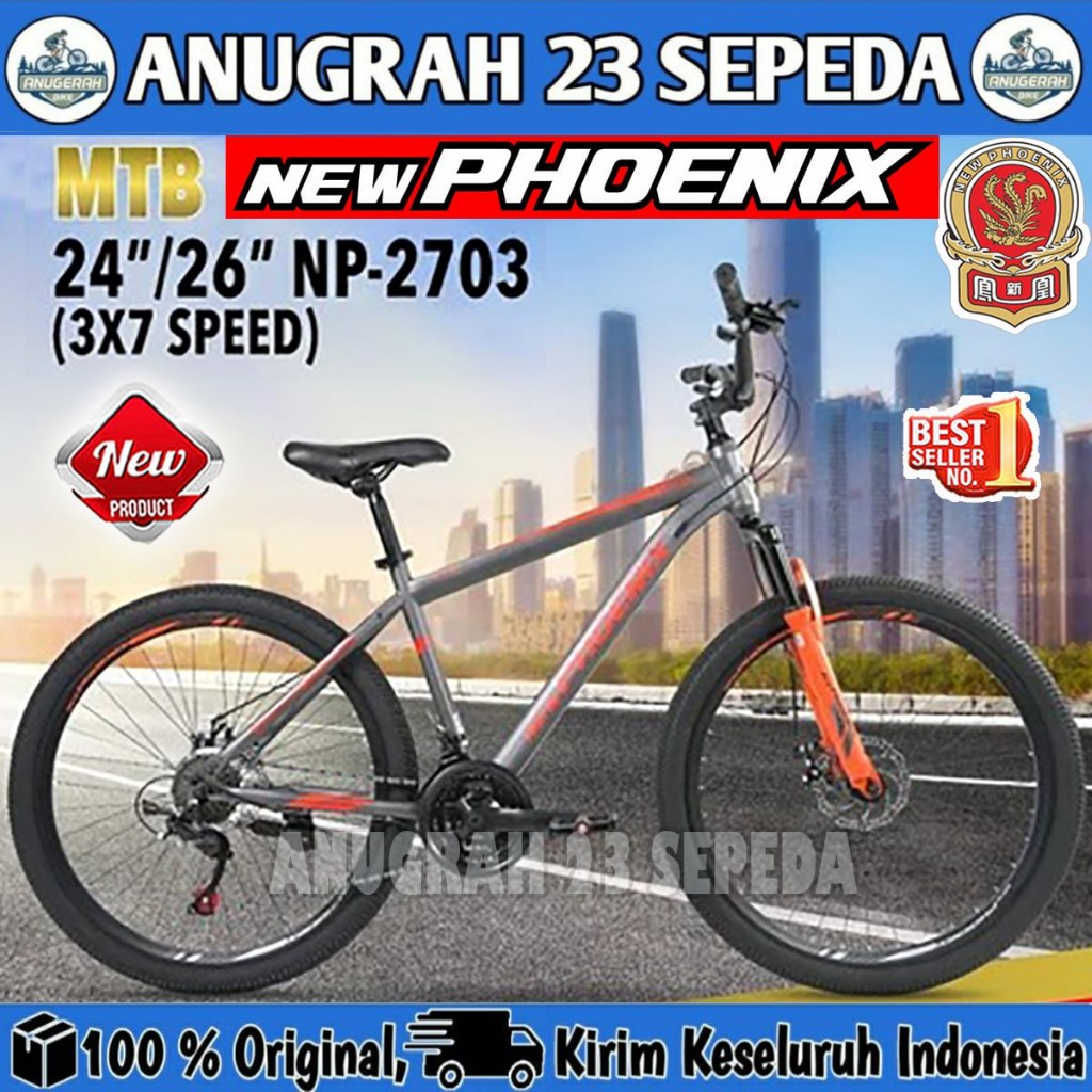 Sepeda Gunung MTB PHOENIX NP 2703 Ukuran 24, 26 Inch Rem Cakram