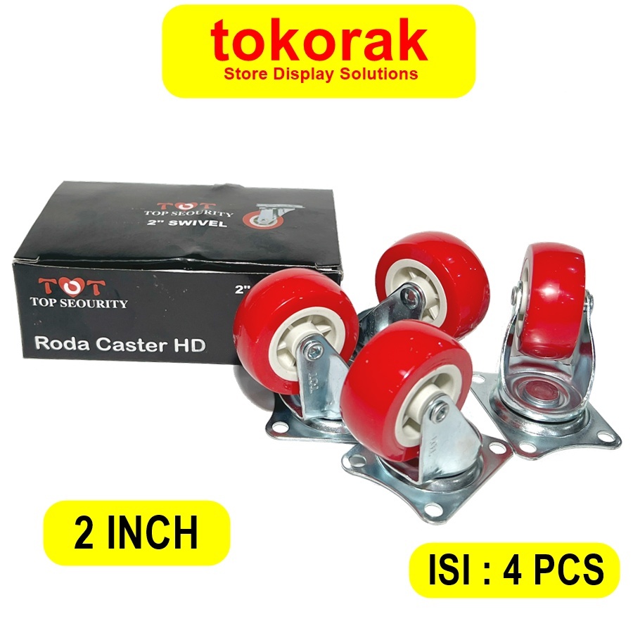 TOT RODA 2 INCH PLAT HIDUP PU MERAH TOT RODA 2" ETALASE CASTER FURNITURE LEMARI RODA GEPENG 2INCH
