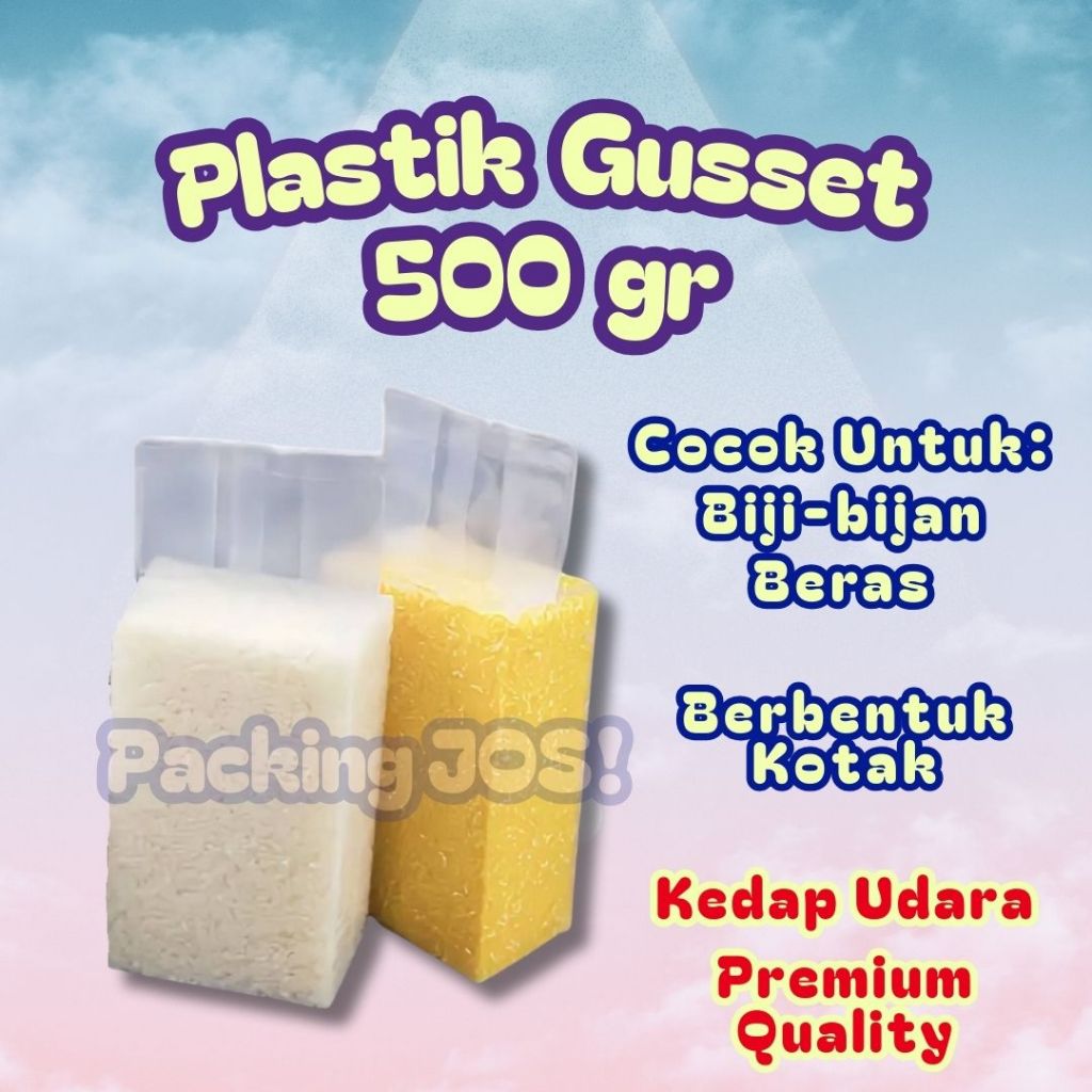 Plastik Vakum Gusset 500gr Nylon Beras Murah Satuan / Kemasan Biji-bijian Standing Vacuum Gusset 500