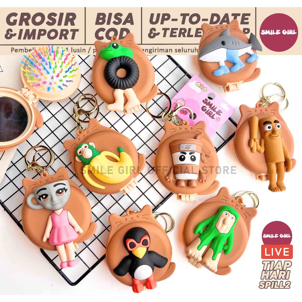 SG | PUSAT GROSIR | 20-60 PCS -  3IN1 Gantungan Kunci + Cermin + Sisir Anomali Brainrot / Ganci Tung