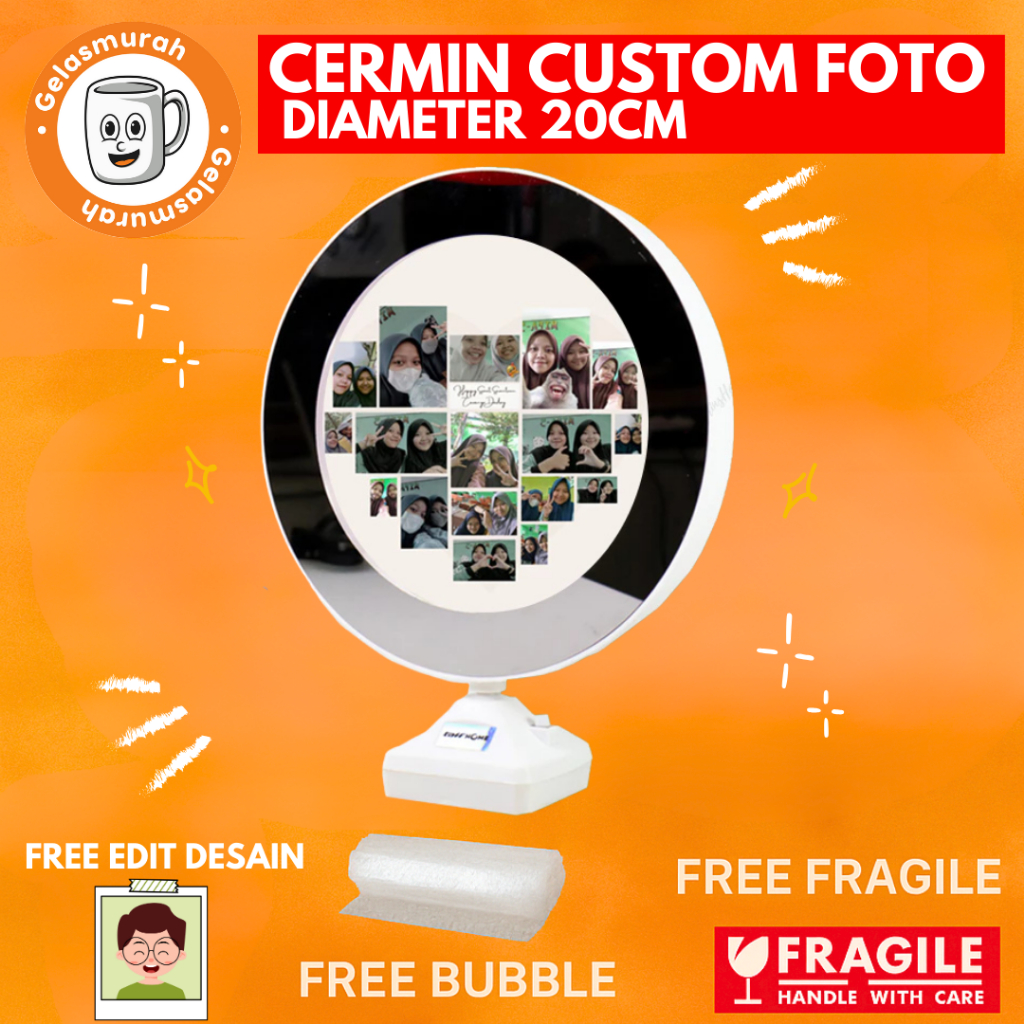 Cermin Ajaib Costom Foto Diameter 20cm untuk souvenir kado hadiah