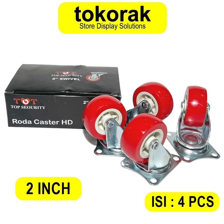TOT RODA 2 INCH PLAT HIDUP PU MERAH TOT RODA 2" ETALASE CASTER FURNITURE LEMARI RODA GEPENG 2INCH