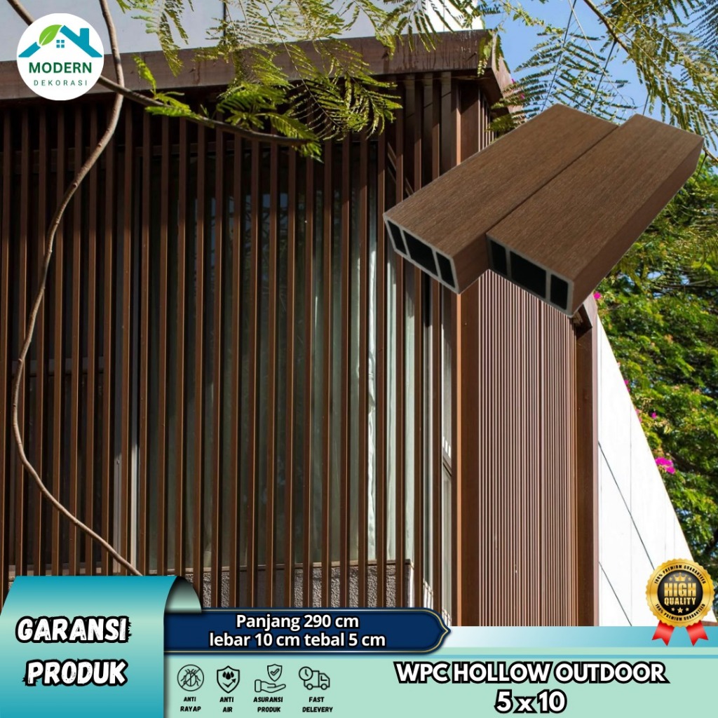 Hollow outdoor Kisi Kisi Wpc Kotak  5x10 Cm Panjang 2.9 M Partisi Outdoor Pembatas Dinding Wall Pane