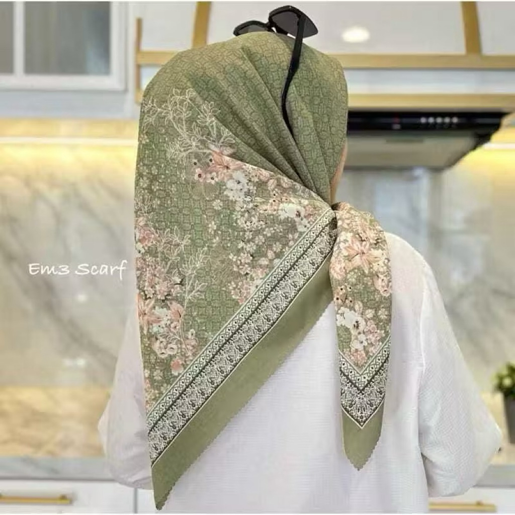 HIJAB SEGIEMPAT VOAL MOTIF SERIES HIJAU/SAGE/JILBAB VOAL MOTIF SIZE 110*110 BISA SERAGAMAN