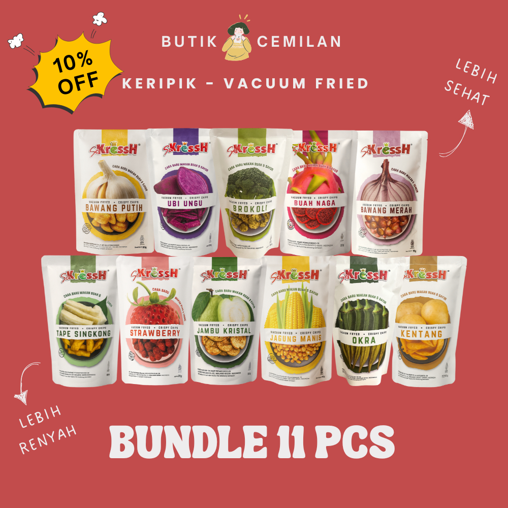 

Paket Hemat Mix Keripik Buah & Sayur Sokressh – Camilan Sehat & Renyah Khas Malang