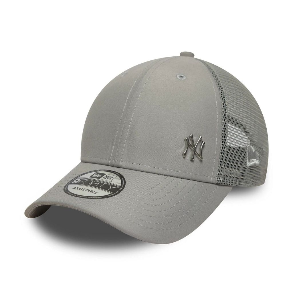Topi New Era Cap New York Yankees Metal Logo Flawless Trucker Gray 9Forty Adjustable Original