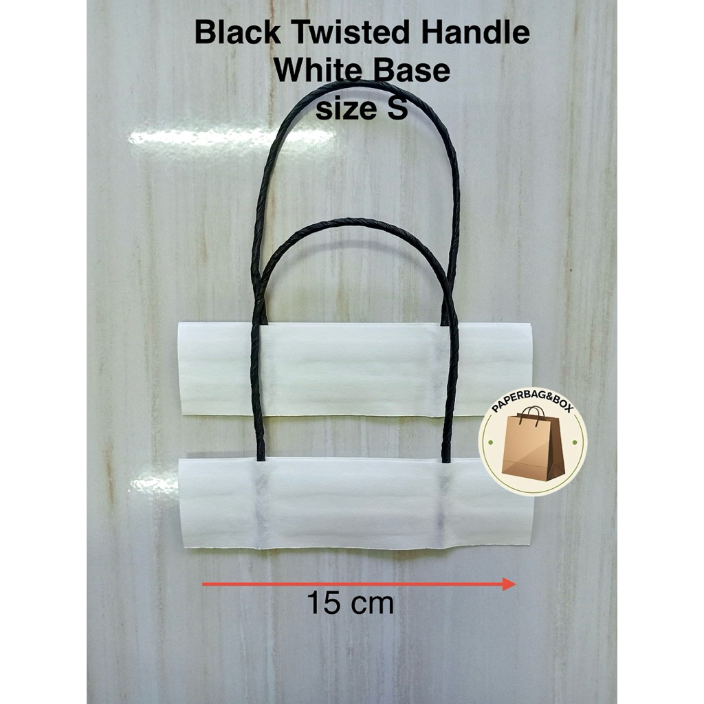 

Black Twisted Handle White Base Size S, 250set/500pcs, Tali hitam Kraft Dasar Putih ukuran Kecil. Tali Kepang Paperbag.