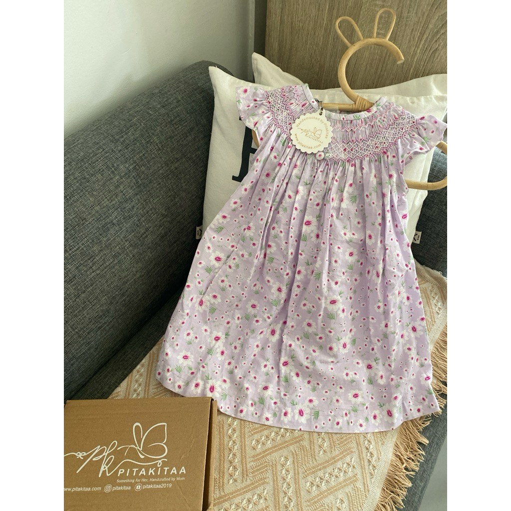 new with tag handsmocked dress smocked bishop baby pitakitaa size 2-3t lilac flowers not dear gg