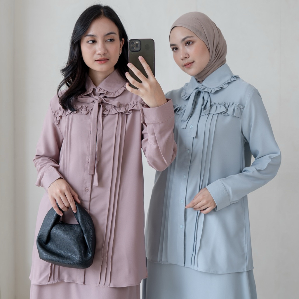 SHABAOFFICIAL | Eshal Top | Blouse Wanita | Kemeja Atasan Lengan Panjang