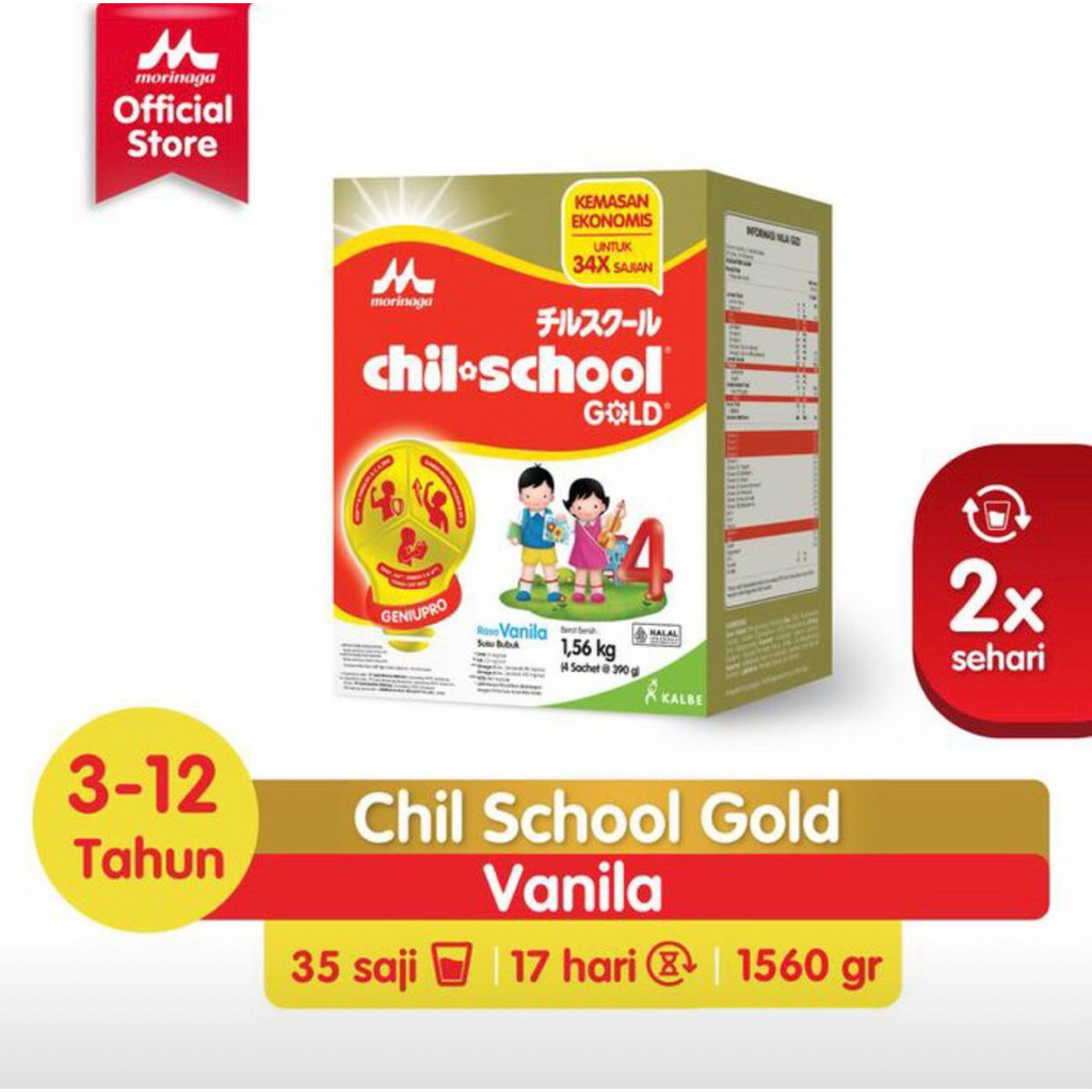 

Morinaga Chil School Gold Geniupro 1560g rasa vanilla