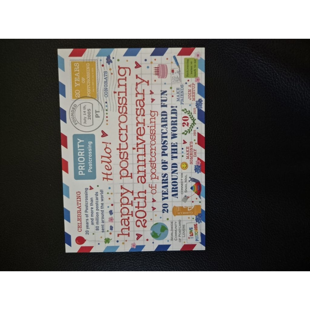 

kartu pos postcrossing 20th anniversary postcard