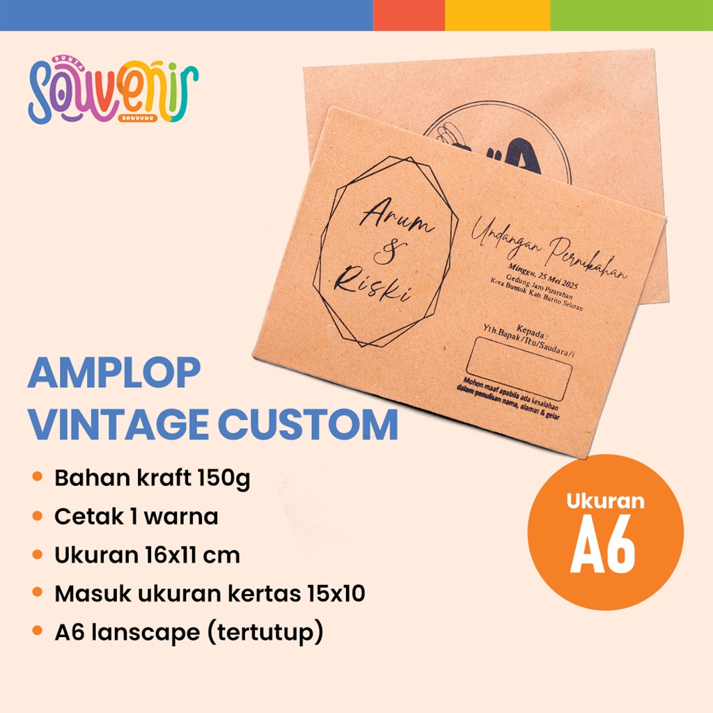 

Custom Sablon Amplop A6 Amplop Vintage Kraft 150 gr Free Design | Uk. 16x11 cm
