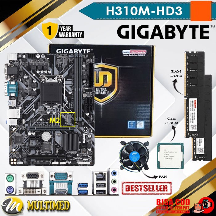 Paket Mainboard 1151 H310M DDR4 + Core i5 8400/8500 + FAN + RAM