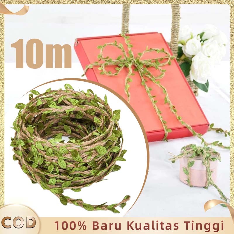 

10 Meter Tali Rami Daun Hijau Pita Tali Goni Pita Goni Dekorasi Hiasan Daun Burlap Leaf Rope