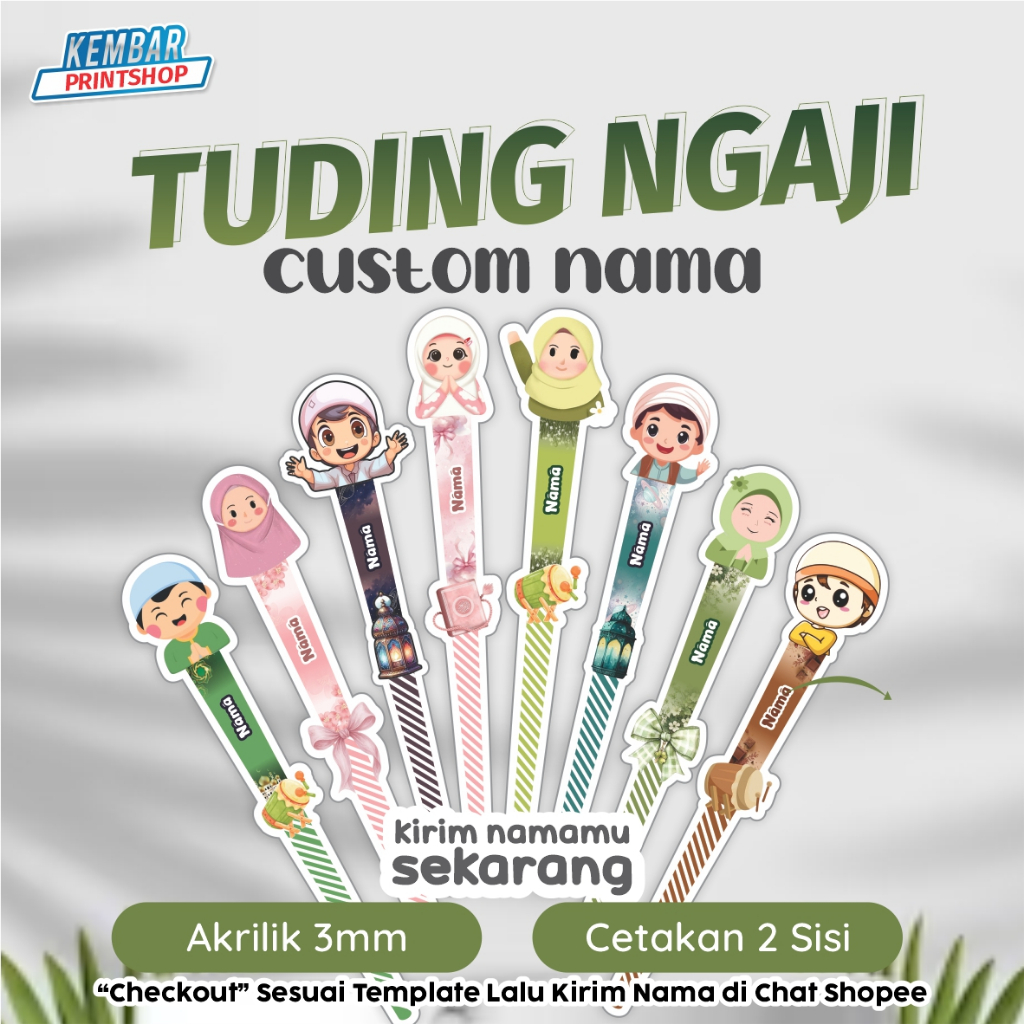 Kalam Tuding Ngaji Akrilik Custom Nama Tuding Ngaji Karakter Tuding Ngaji Lucu Karakter Anak