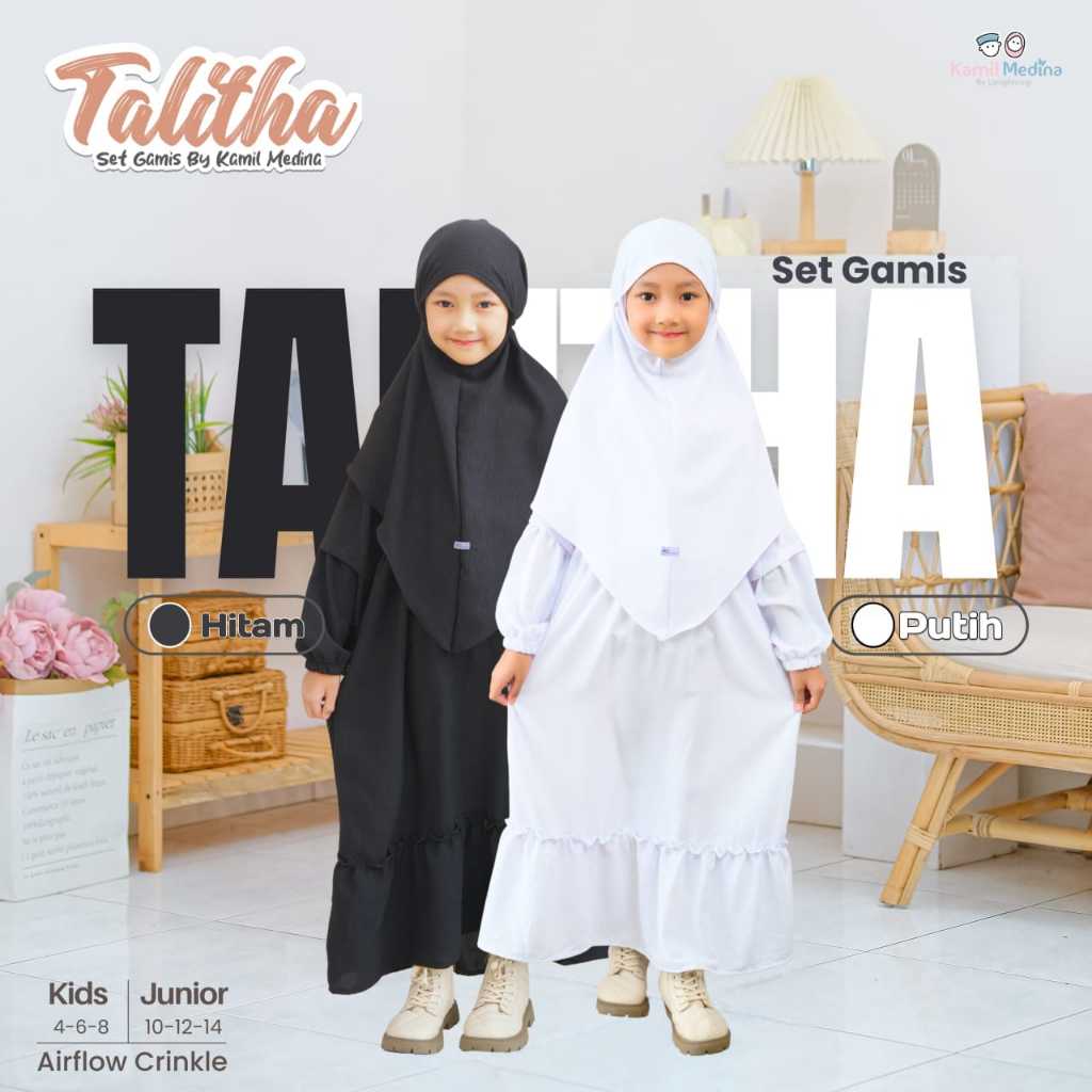 Gamis Anak Perempuan Hitam Putih Usia 4-14 Tahun Gamis Talitha by UPRIGHT KIDS