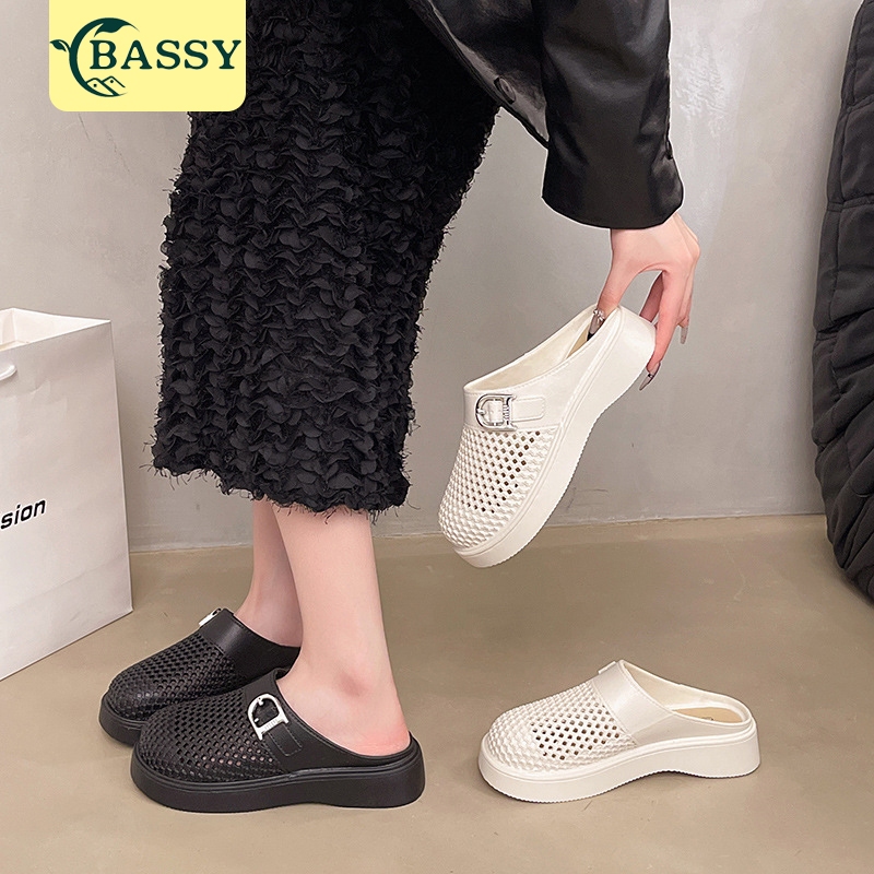 BASSY Sendal Slip On Wanita Sandal Slop Anti Slip Sendal Karet Sandal Flat Jaring Jaring HSN564