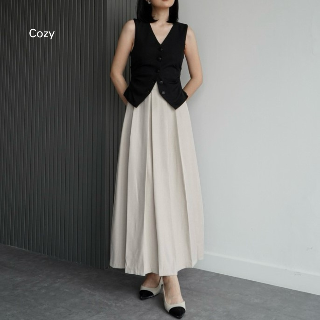 Cozy - Rok Wanita Panjang Highwaist Kerja Kantor Formal Long Skirt Putih Midi Terbaru Kekinian