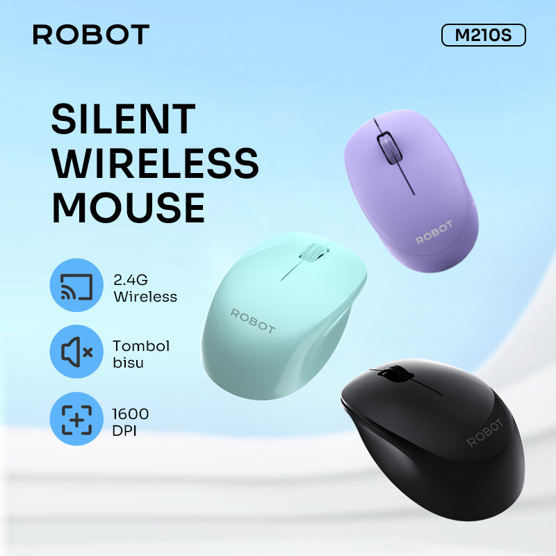 Mouse Wireless ROBOT M210S Silent Klik Laptop PC Nano Receiver Original 2.4G Garansi 1 Tahun