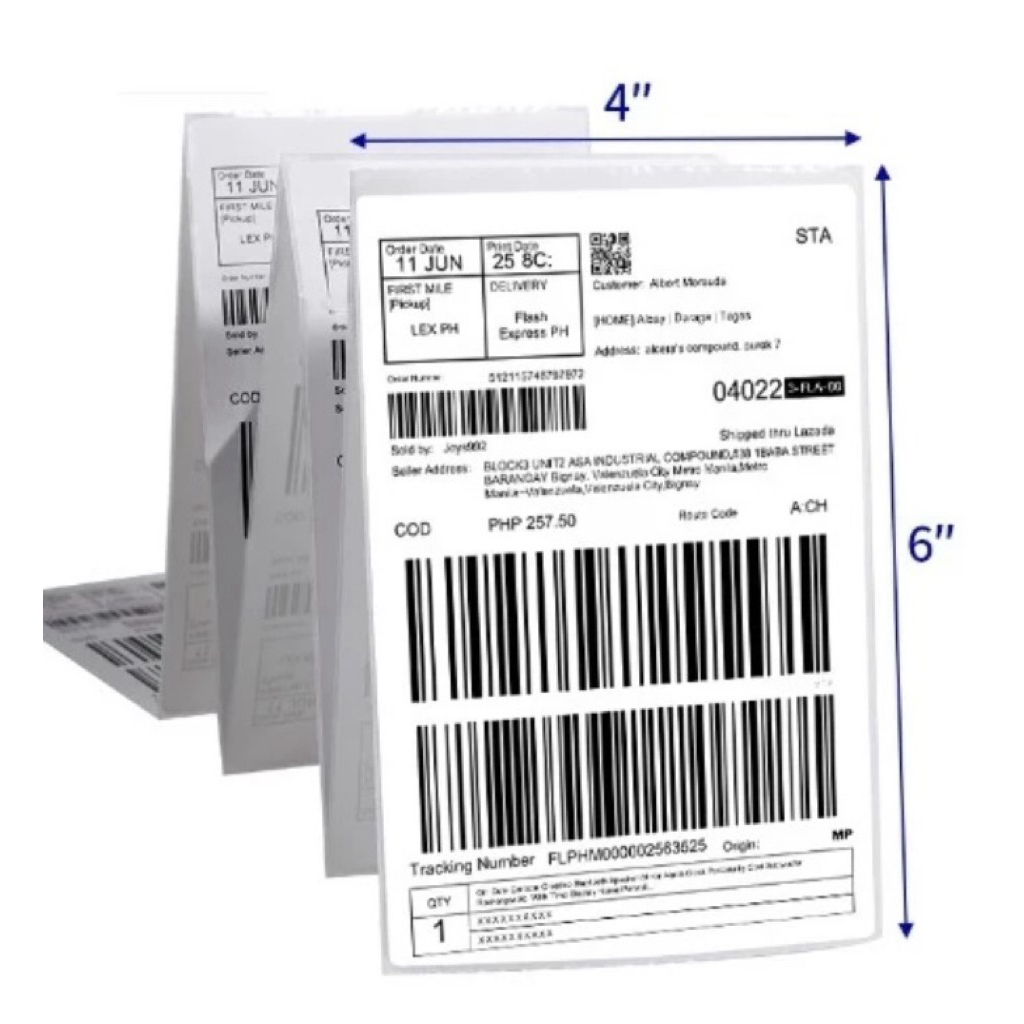 

LABEL STICKER THERMAL 100 X 150 isi 500 pcs / BARCODE 100X150 UKURAN A6 / Kertas Resi