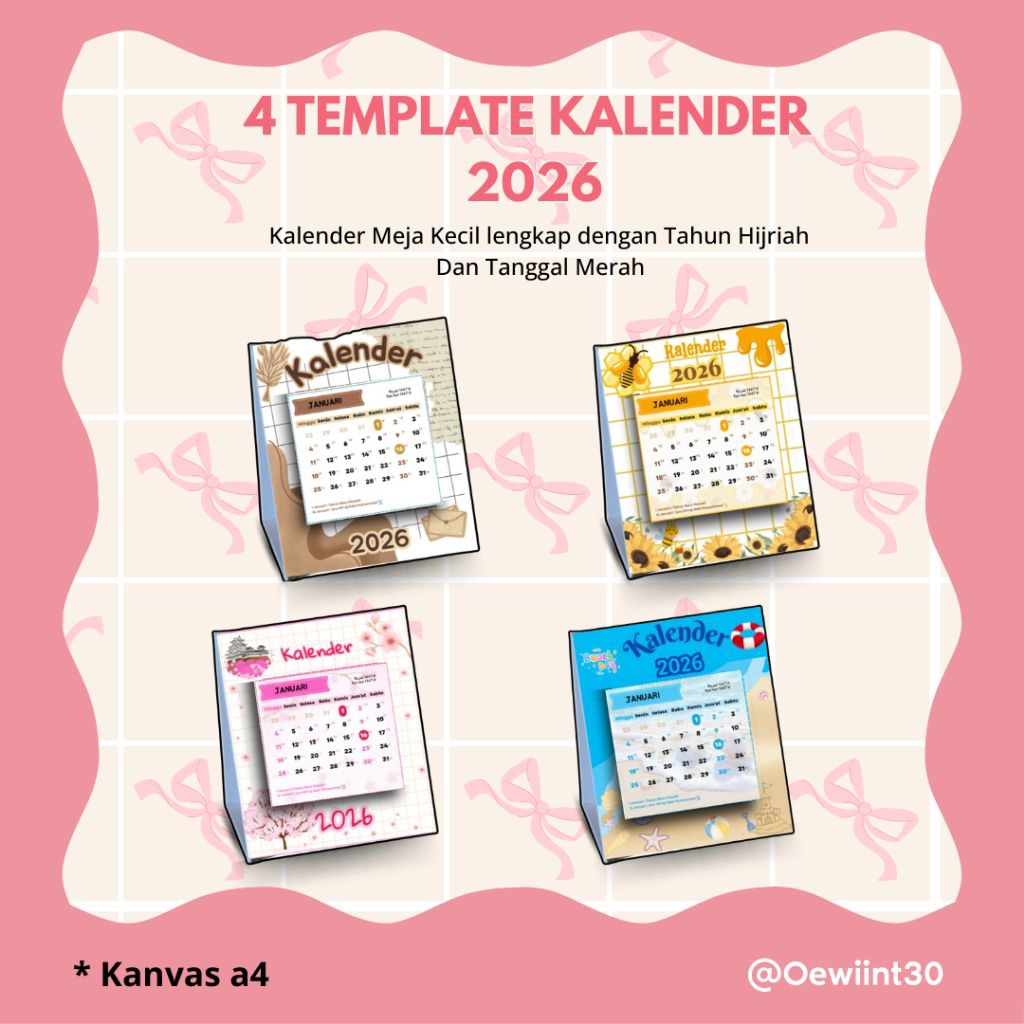 

Template kalender meja, lengkap dengan tanggal merah dan tahun Hijriah