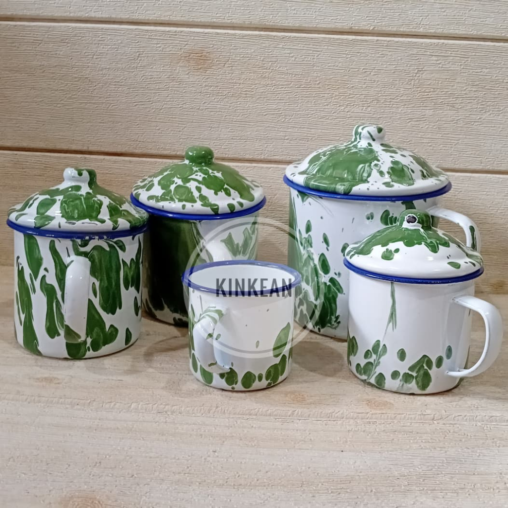 Cangkir Mug Gelas Lurik Enamel Seng Kaleng Jadul Kuno Vintage Retro