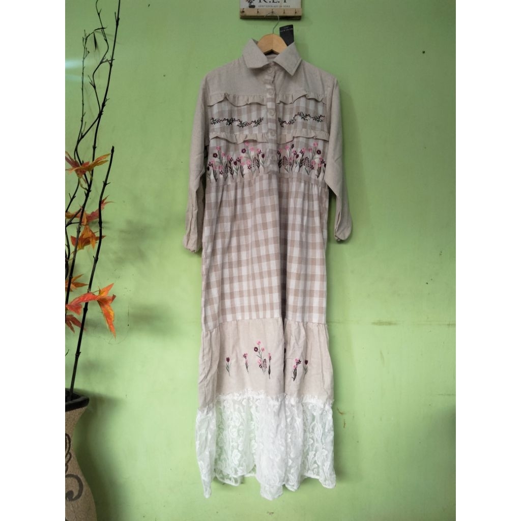 Midi Dress Bulkud Bordir mix Brukat premium by Meijiwang