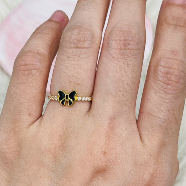 Cincin pita hitam listring AD simple elegant emas asli kadar 700