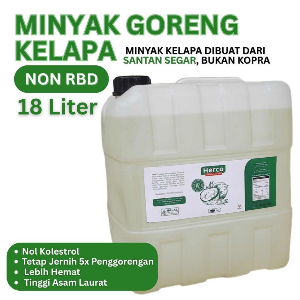 

HERCO MINYAK GORENG KELAPA ORGANIK NON RBD 18 Liter MPASI DIET