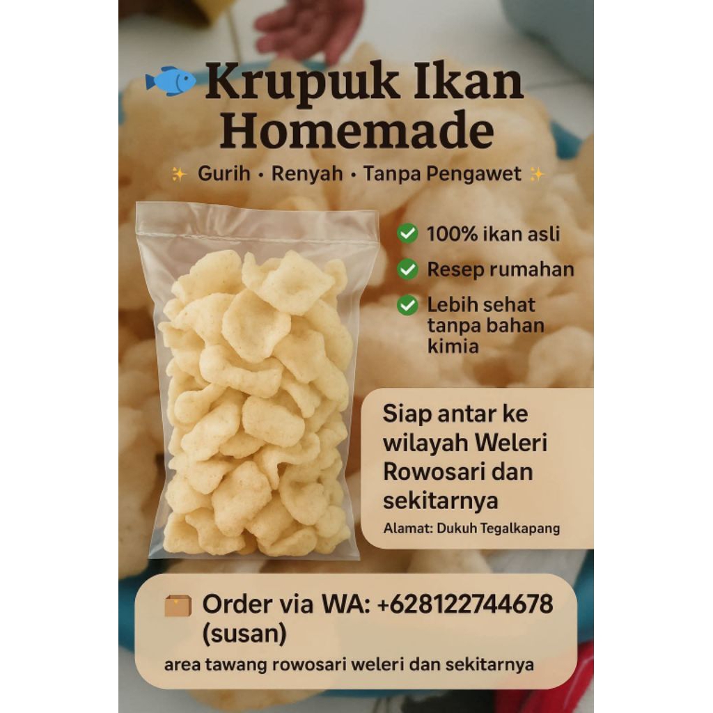 

Krupuk Ikan Mentah Homemade – 100% Ikan Asli, Tanpa Pengawet, Siap Goreng