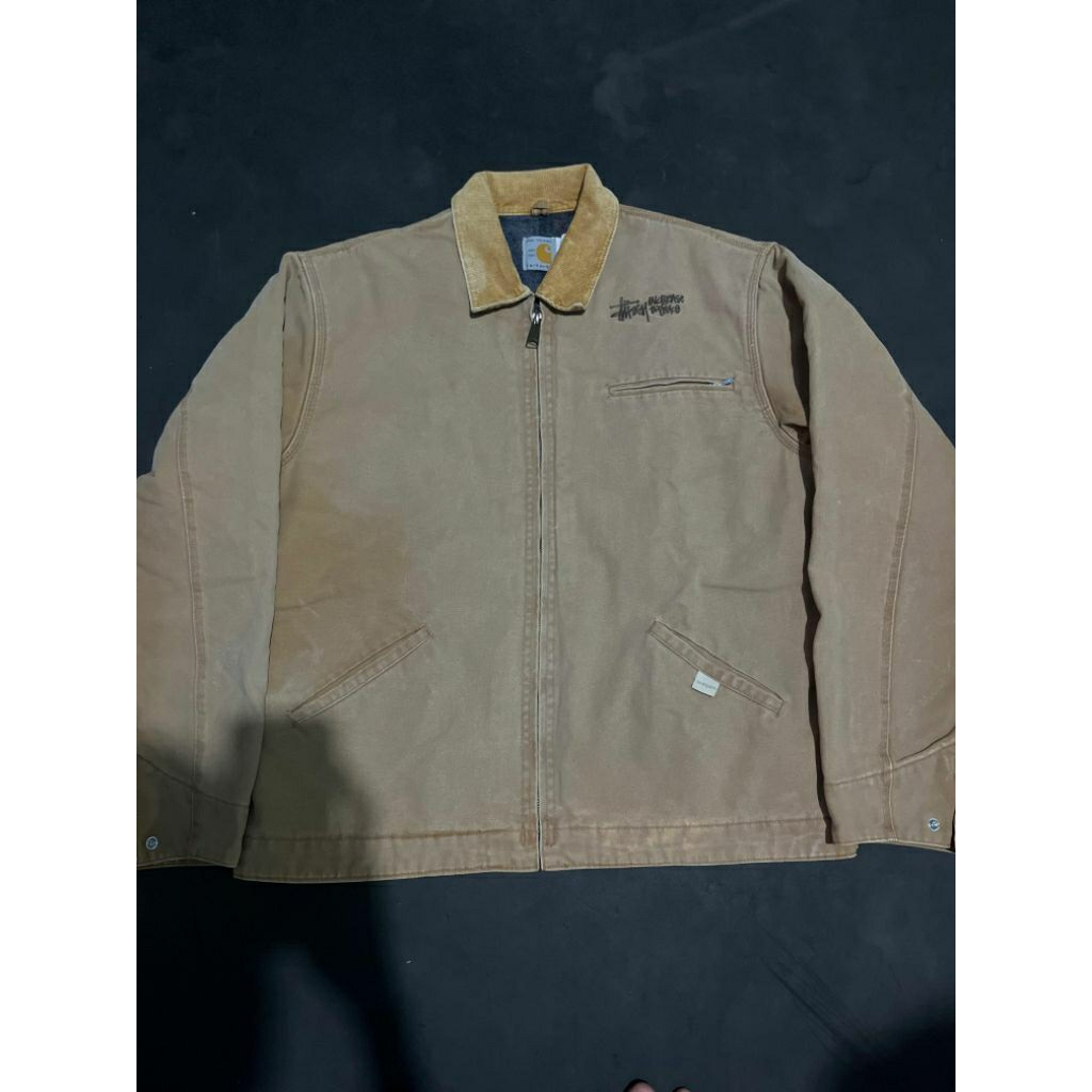 vintage Detroit jaket carhartt x stussy second, vintage Detroit jaket carhartt x stussy preloved