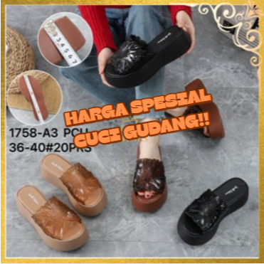 Sandal Karet Jelly Wanita Youth Balance Motif Strap Bunga Transparan Hak Tinggi 1758-A3