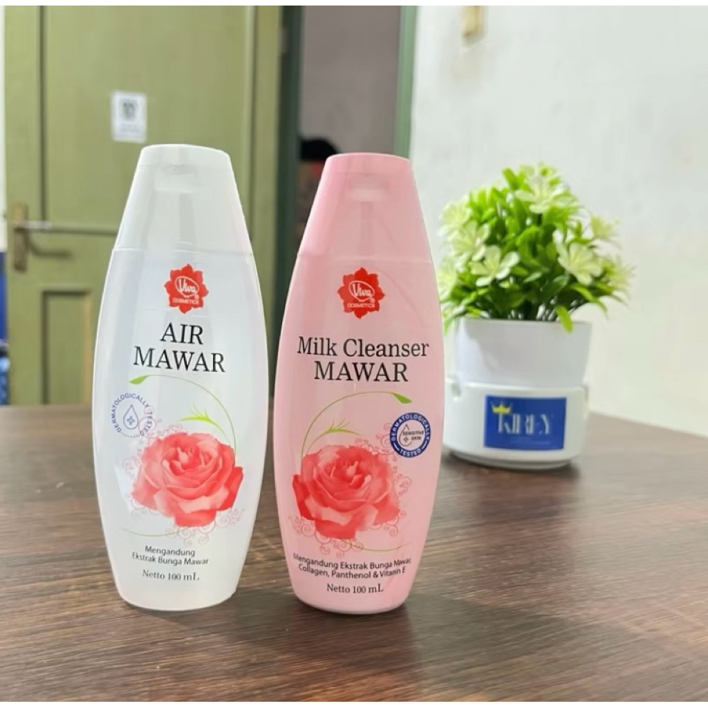Paket 2in1 viva air Mawar 100ml dan milk cleanser, Pembersih wajah viva cosmetics