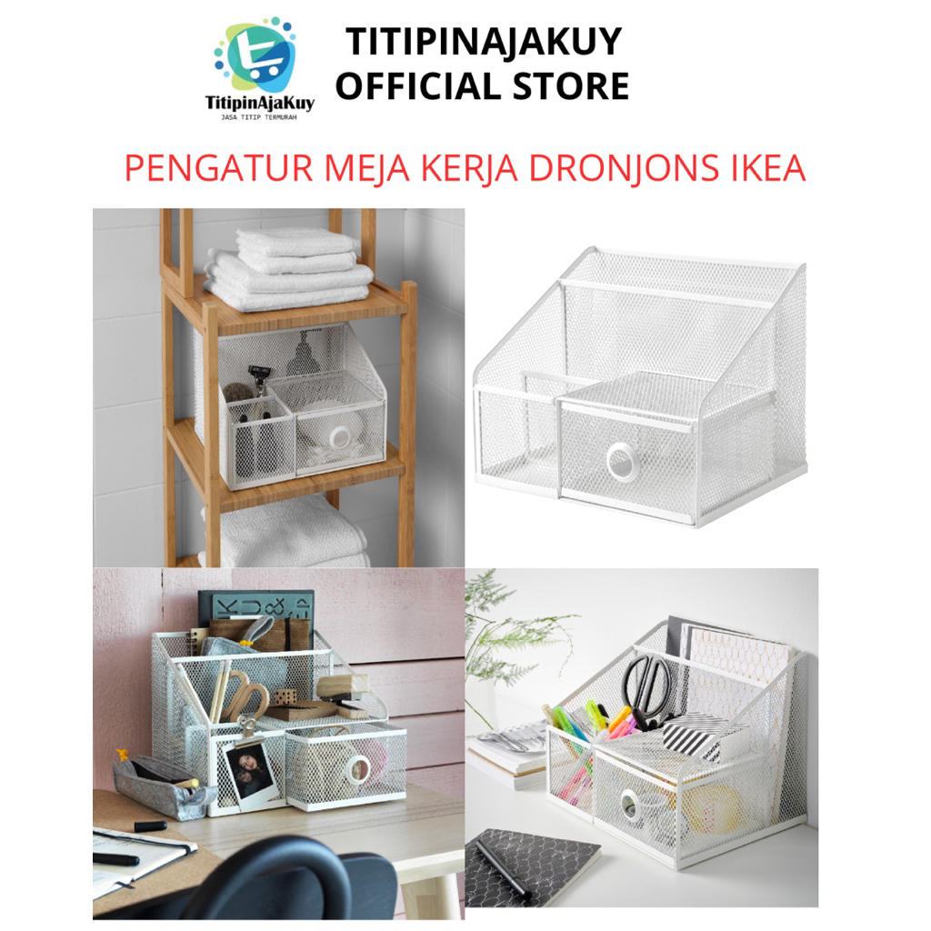 DRONJONS Pengatur meja kerja warna putih uk 25x20 cm, organizer meja, organizer kertas