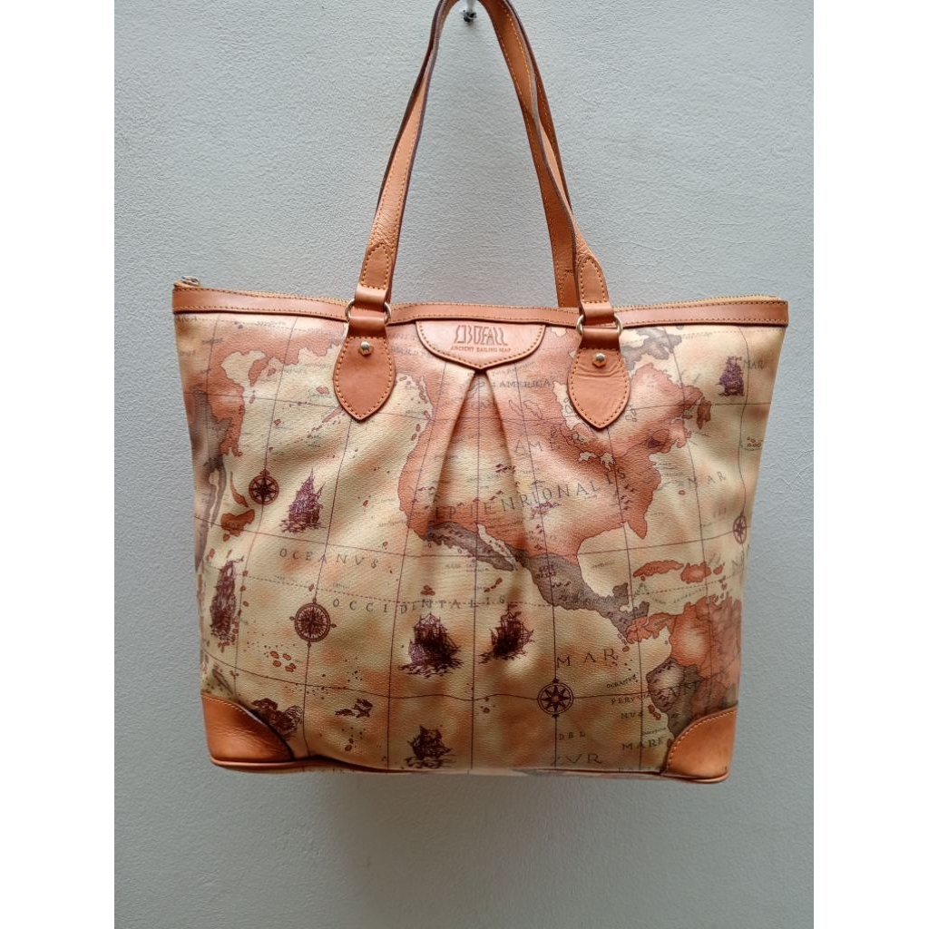 Tas Tote kulit asli, Sobdeall ancient sailing map bag