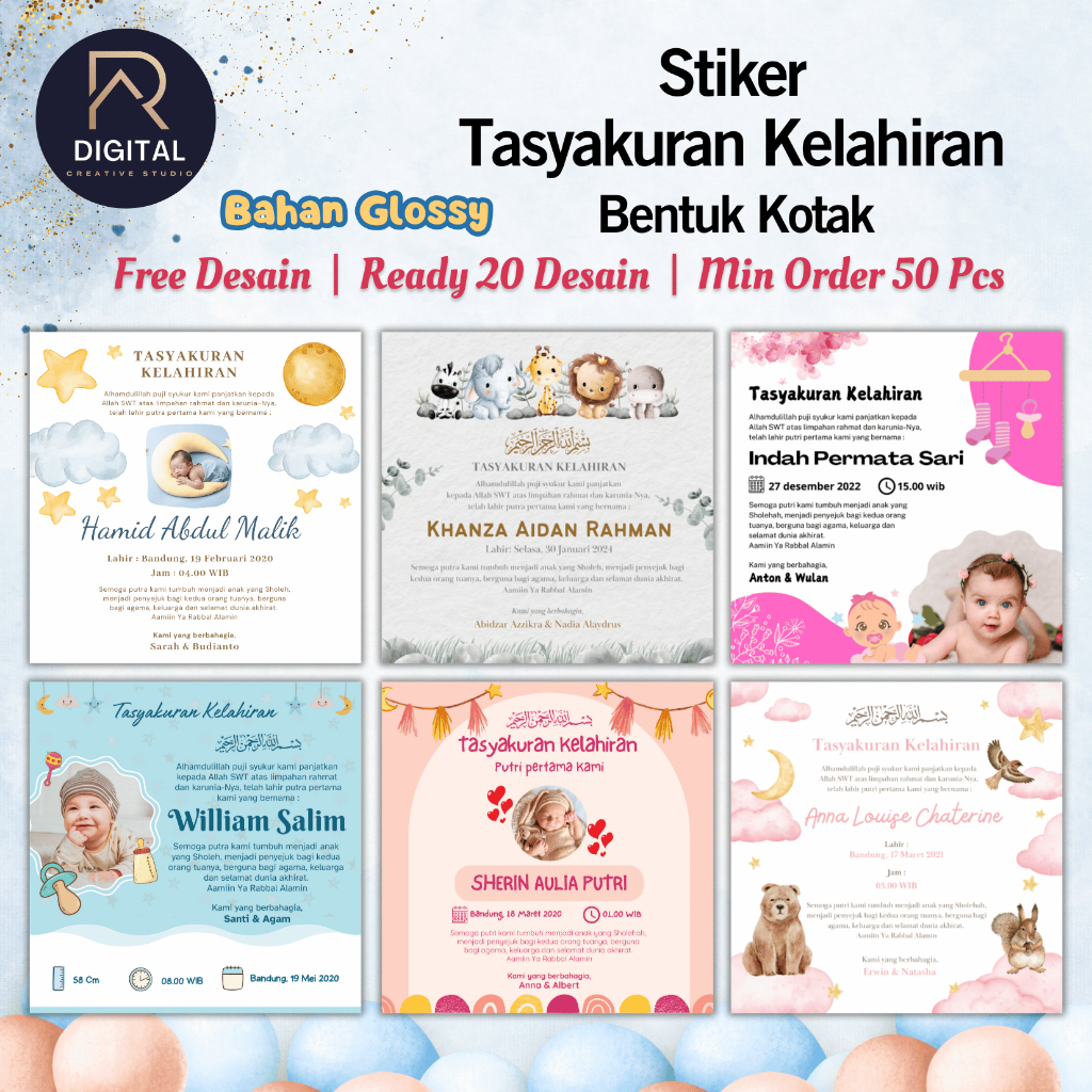 

STIKER LABEL TASYAKURAN KELAHIRAN / STICKER LABEL TASYAKURAN KELAHIRAN ANAK BENTUK PERSEGI