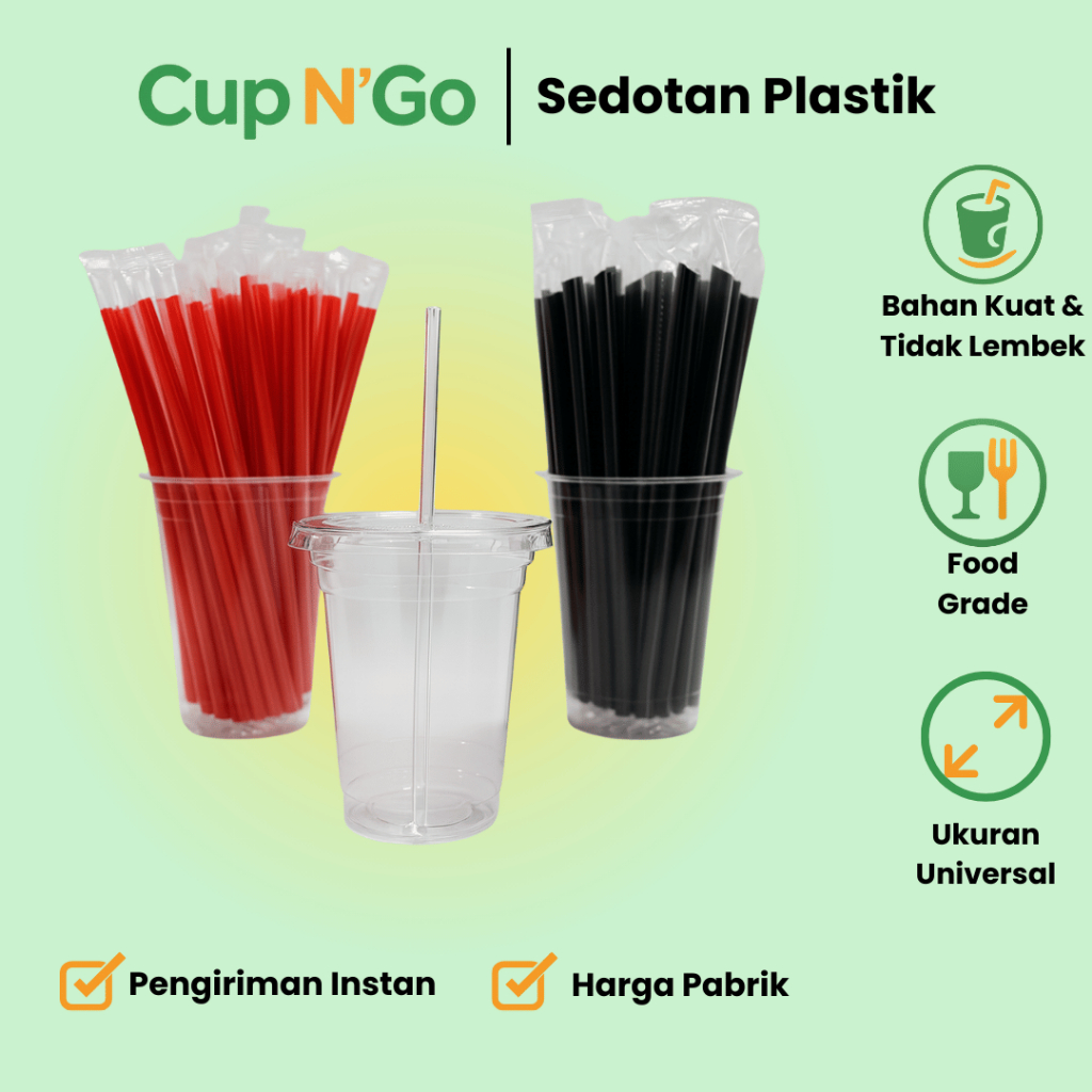 Sedotan Hitam Runcing Steril 620 Isi 250pcs | HALAL Tebal Sedotan Kopi / Es teh / Jus Hitam Lancip B