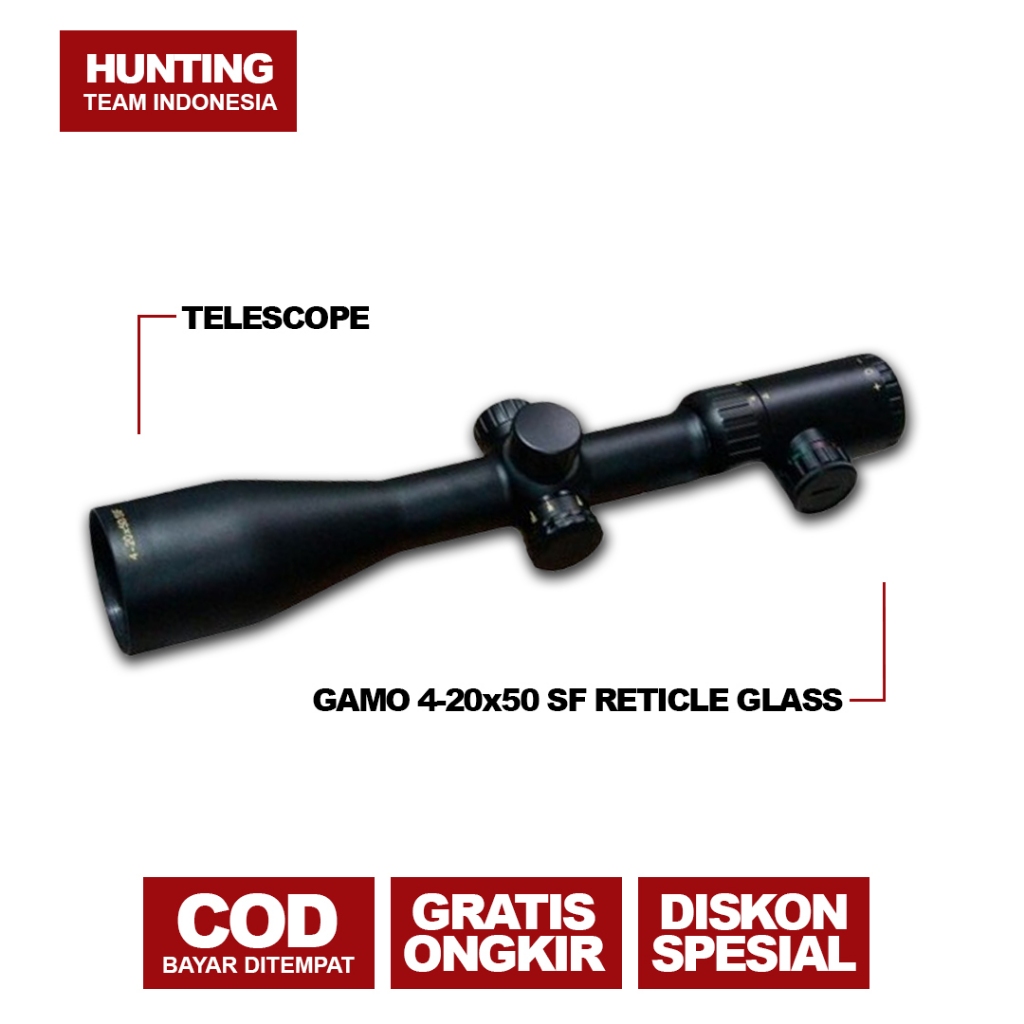GAMO NITRO 4-20X50 SF - TELESKOP GAMO NITRO 4-20X50 SF RETIKEL GLASS WG DUA WARNA