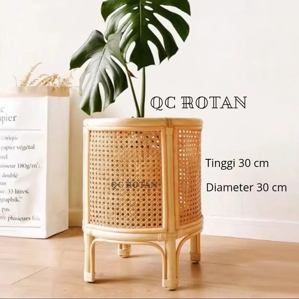 Pot bunga standing rotan estetik/cover pot bunga rotan