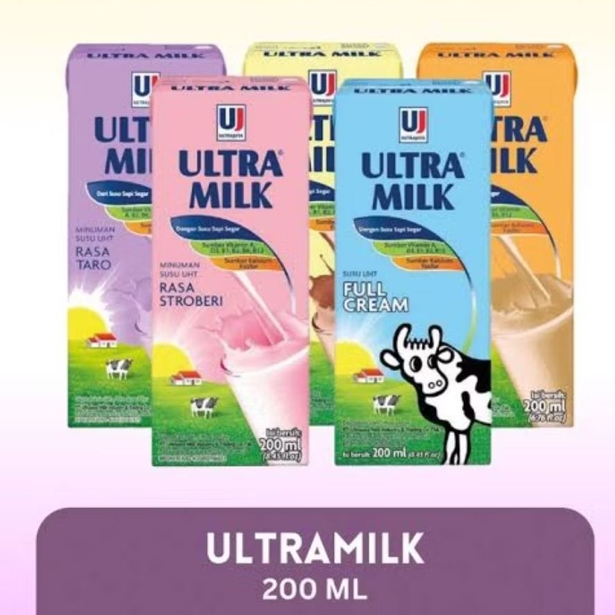 

ULTRA MILK SUSU UHT NETTO 200 ML COKELAT | STROBERY | FULL CREAM | TARO