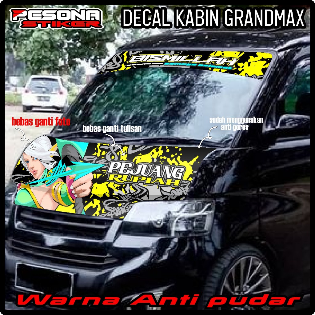 SATU SET STIKER KABIN DEPAN + STIKER KACA DEPAN MOBIL GRANDMAX,COLT T120SS,L300,APV DLL STIKER BISMI