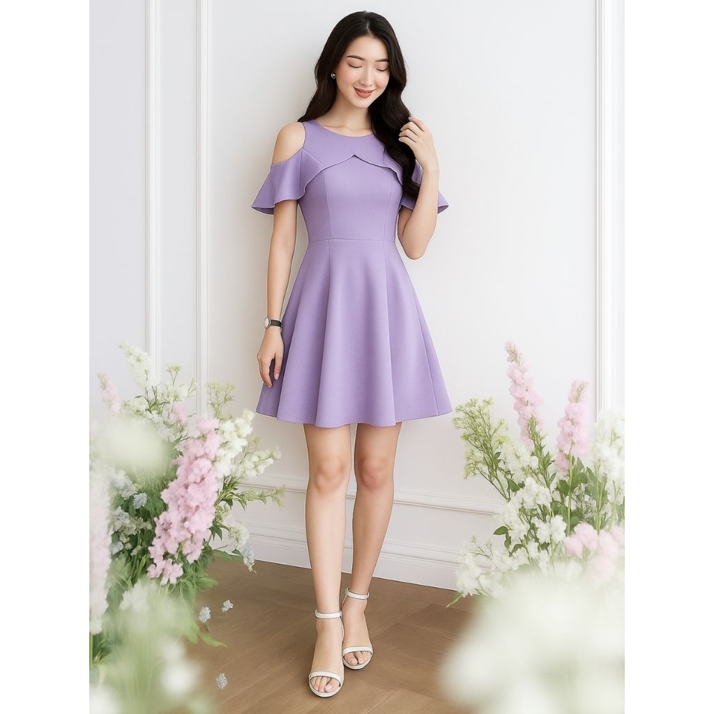 Baju Dress Pendek Wanita Remaja Kekinian – Gaun Casual Elegan Off Shoulder Cantik Sabrina Dress Kore
