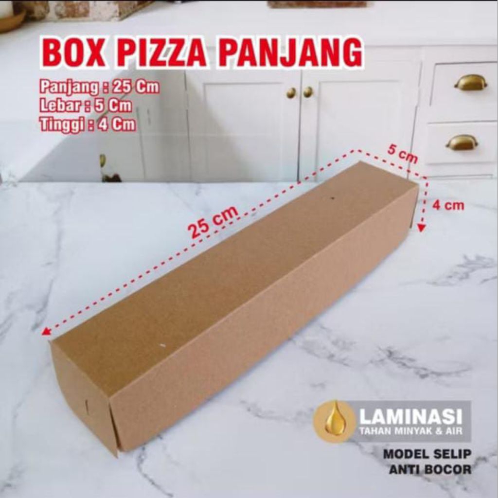 

Box Pizza Panjang 25 x 5 x 4 cm Full Laminasi Foodgrade Minimal Order 25 pcs